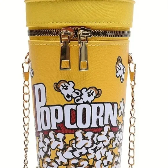 NEW Mini Popcorn Bucket Shaped Crossbody Bag Leather Novelty Bag Purse - Picture 4 of 8